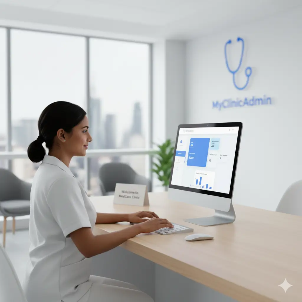 Clinic receptionist using MyClinicAdmin